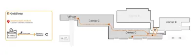 Mapa navegación hotel cápsula GettSleep Terminal C aeropuerto Tolmachevo Novosibirsk
