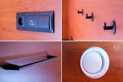 Detalles habitación cápsula GettSleep enchufe USB ganchos ventilación Terminal C